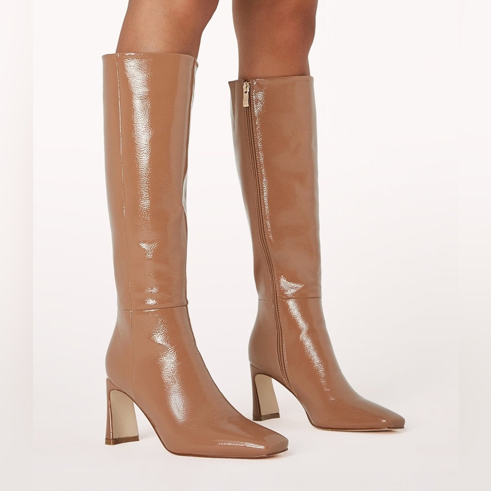 Bellini Shiny Tan Knee High Heeled Boots